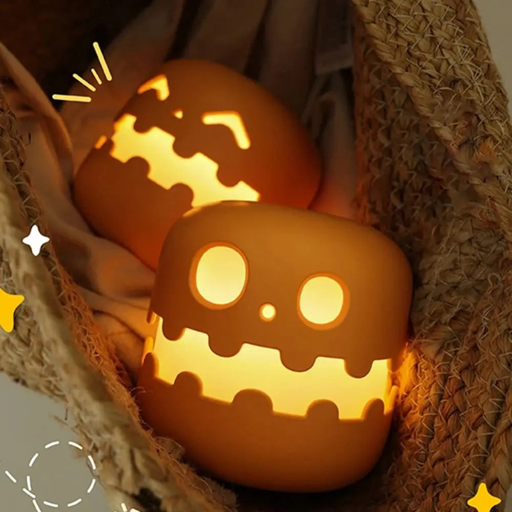 Creative Halloween Pumpkins Lamp Push Type Dimmable Pumpkin Night Light Auto-off Timer Warm Light Fun Atmosphere Light Yard