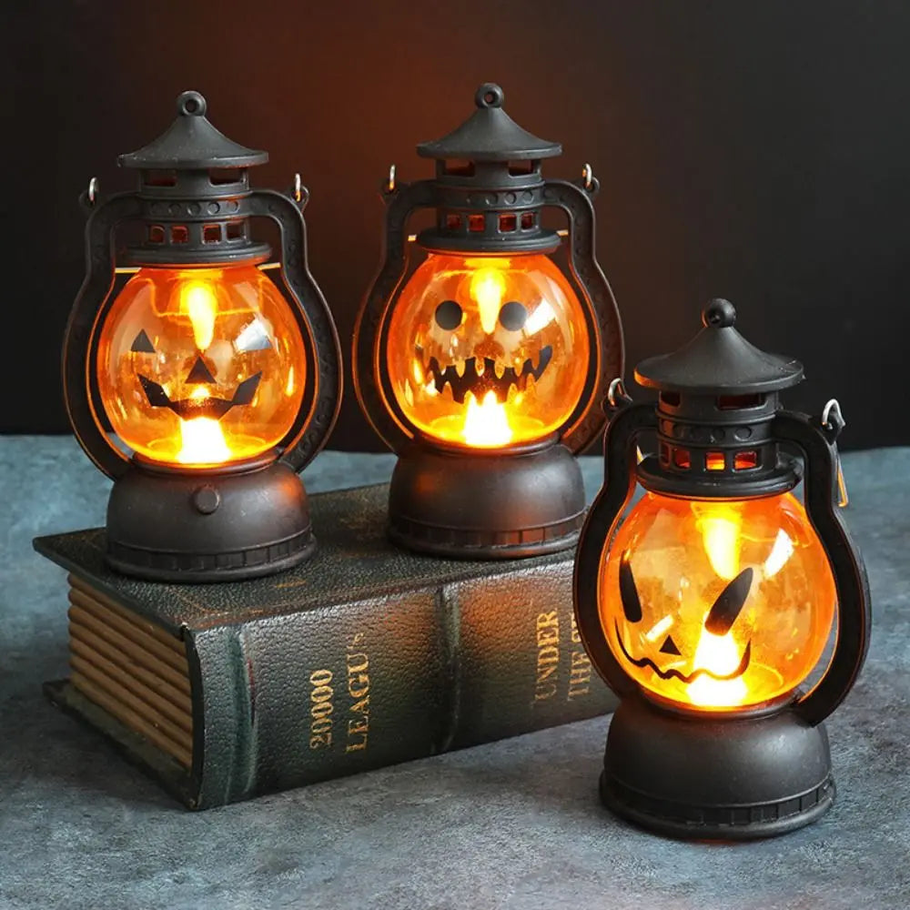 Creative Halloween Pumpkin Lantern Durable Plastic LED Night Light with Handle Ghost Festival Ornaments Atmosphere Lamp