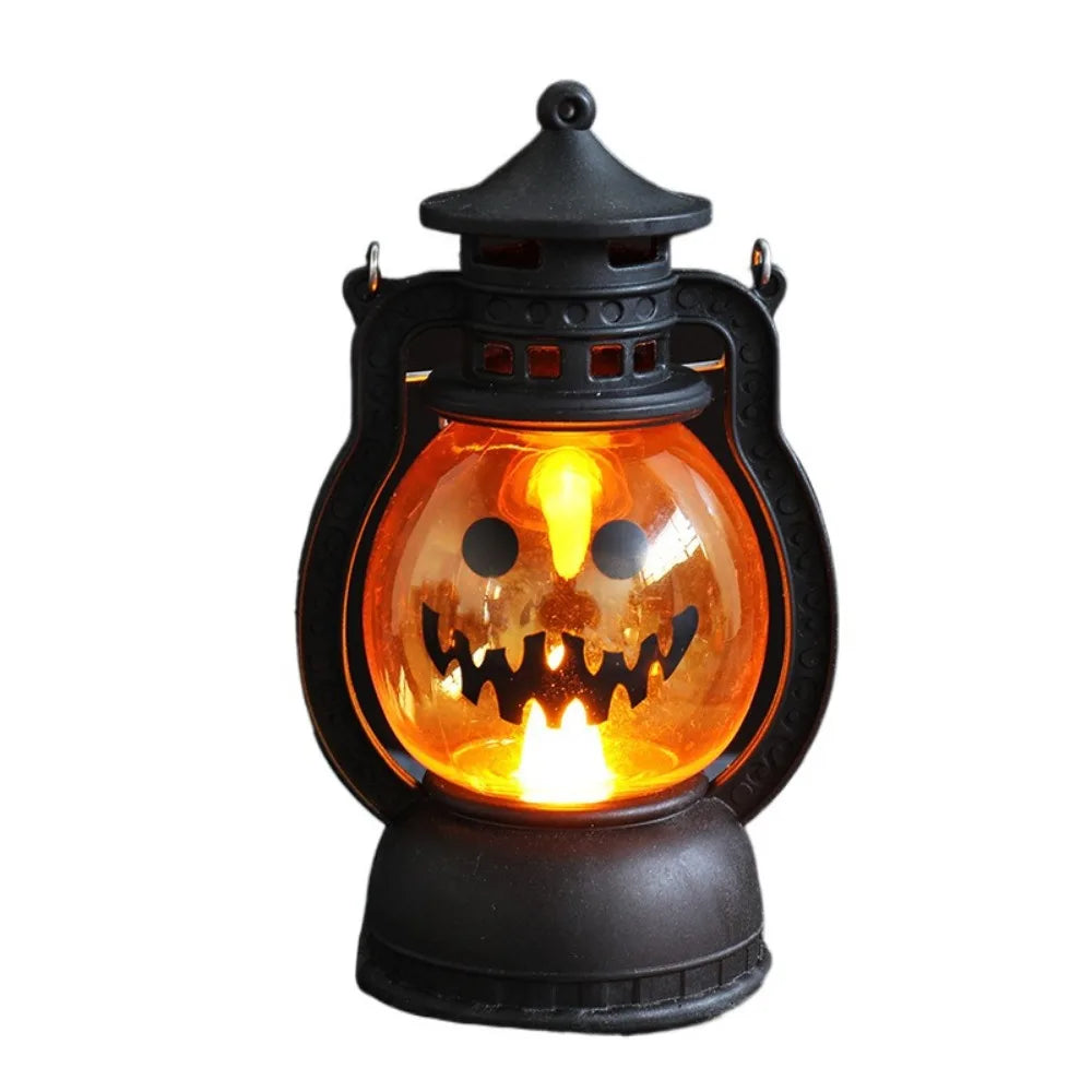 Creative Halloween Pumpkin Lantern Durable Plastic LED Night Light with Handle Ghost Festival Ornaments Atmosphere Lamp