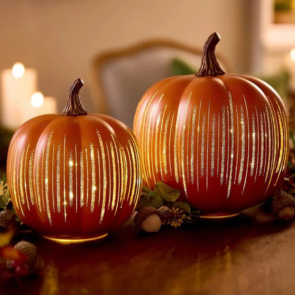 Starry Night Pumpkins with Timer Twinkle LED Light Pumpkins Glass Halloween Pumpkin Lamp Light for Home Bedroom Bathroom Hallway