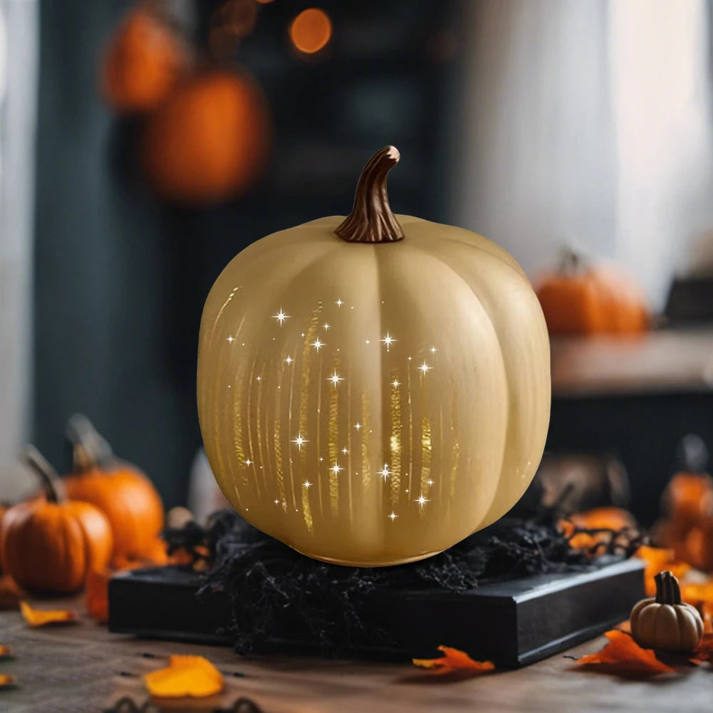Pumpkin Lamp Halloween Twinkle LED Light Lighted Sparkling Starry Night Glass Pumpkin Light with Timer for Halloween Decorations