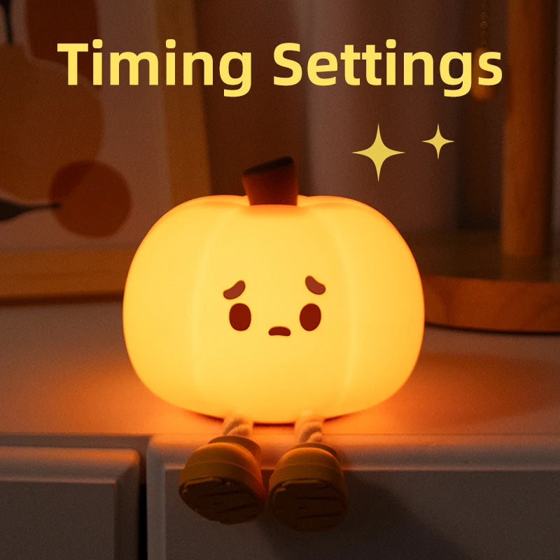1 little pumpkin Night light Cute soft silicone lamp Room decoration Timed dimmable bed decoration Children baby birthday gift