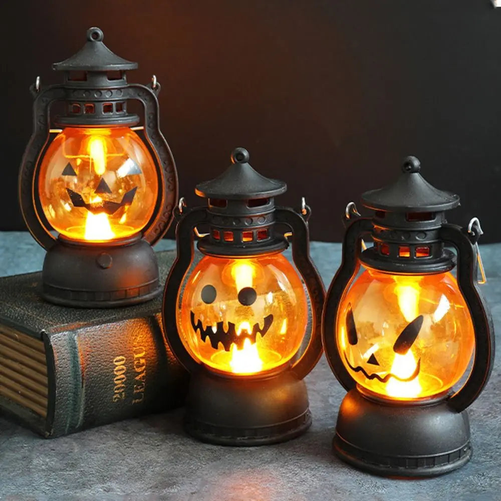 Creative Halloween Pumpkin Lantern Durable Plastic LED Night Light with Handle Ghost Festival Ornaments Atmosphere Lamp